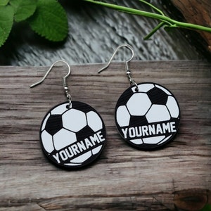 Personalized soccer ball earrings by The Messy Woodworker