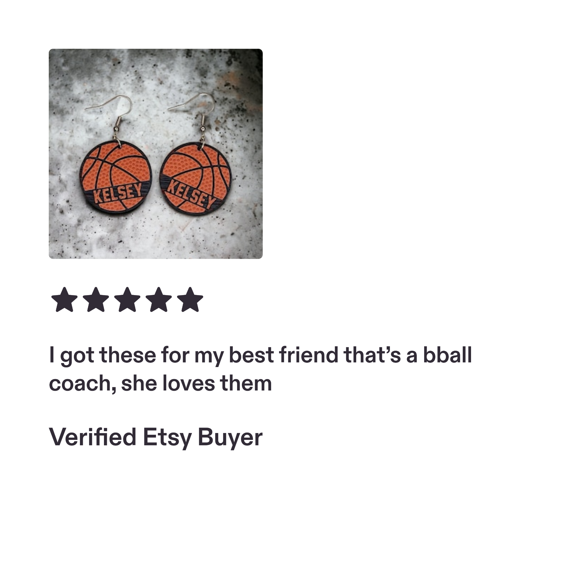 Personalized KELSEY basketball earrings.